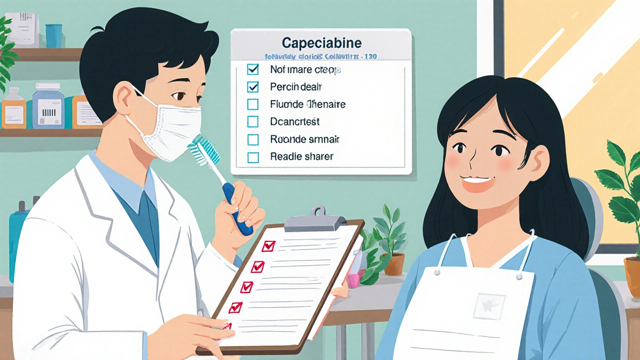 Dentist and patient reviewing oral care checklist in a bright clinic.