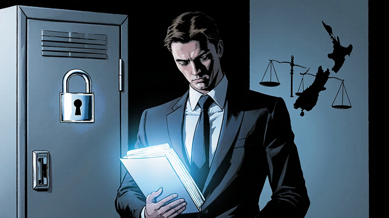 HR manager holds encrypted file in a secure office, symbolizing confidentiality.