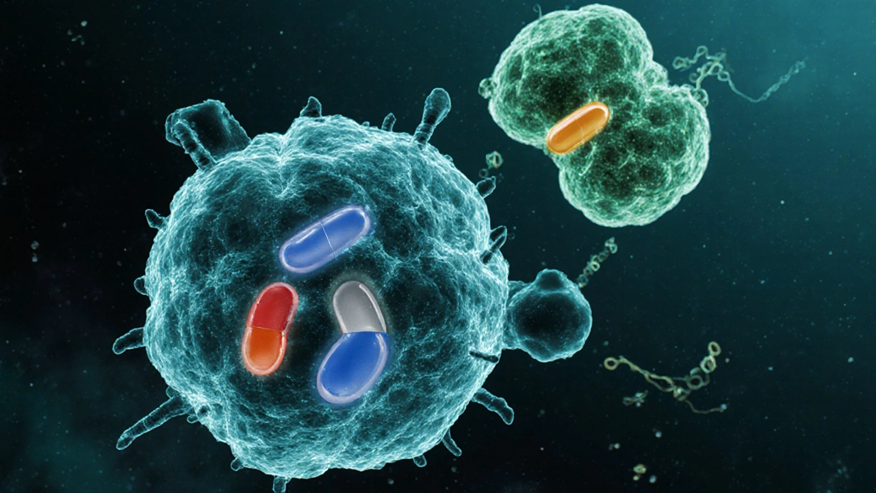 Illustration of bacterial ribosomes showing Lincomycin, Clindamycin, macrolide and tetracycline binding.