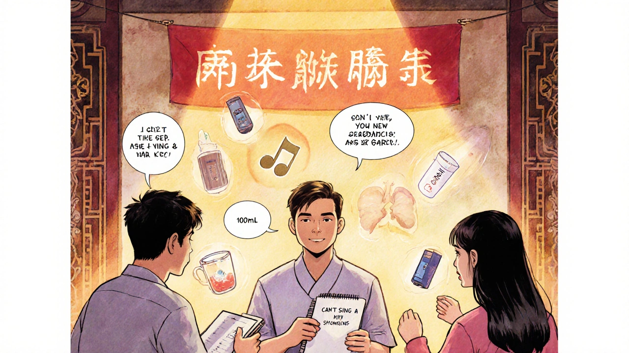 Patients in a support group share symptoms, with new treatments floating nearby, symbolizing hope and personalized care.