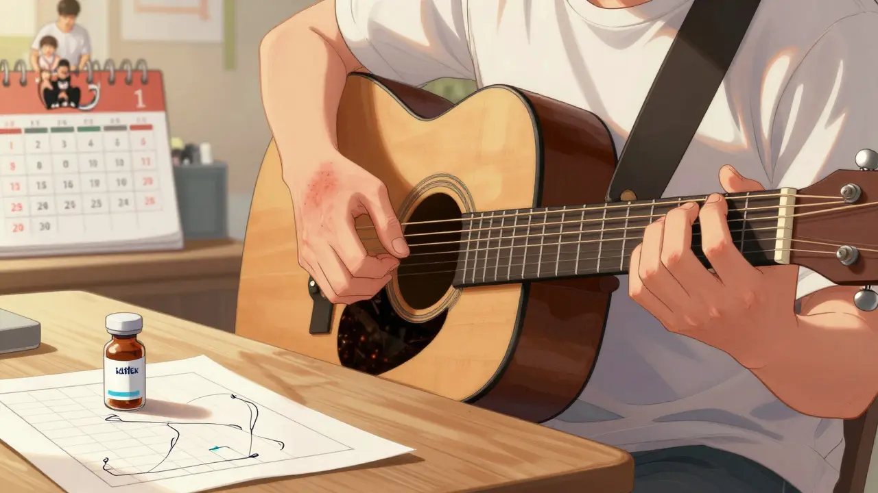 Man playing guitar with restored hand function after Dupuytren’s treatment.