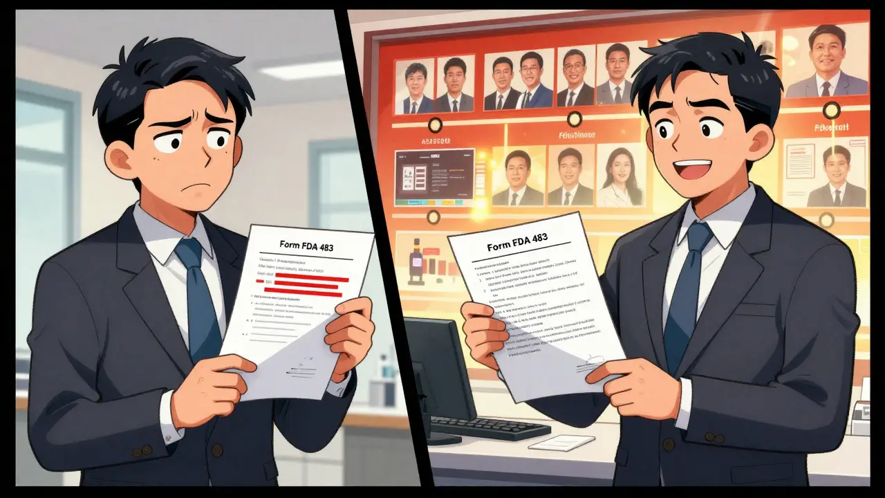 Manager transforming from stressed to confident after addressing FDA inspection findings.