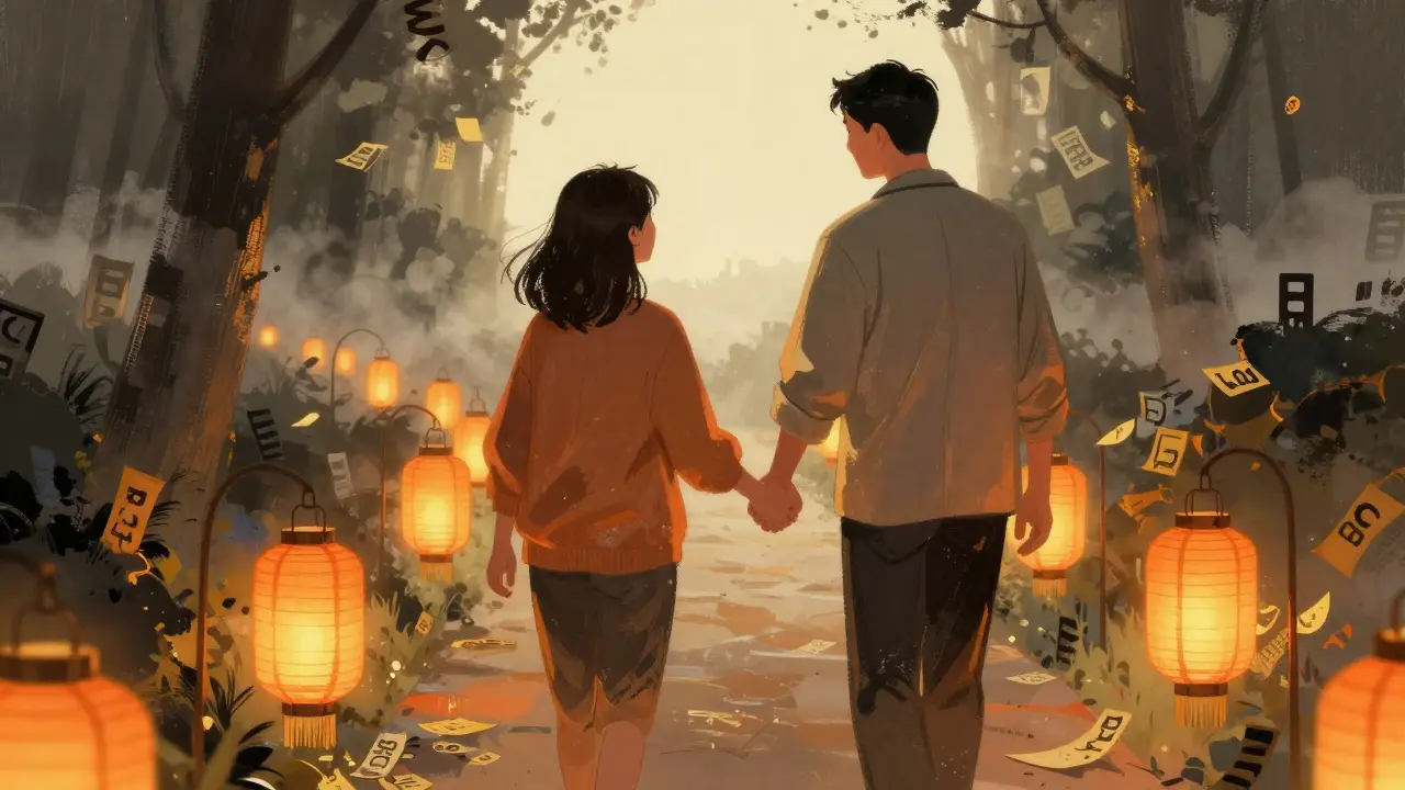 Navigator guiding patient toward glowing path of financial aid support