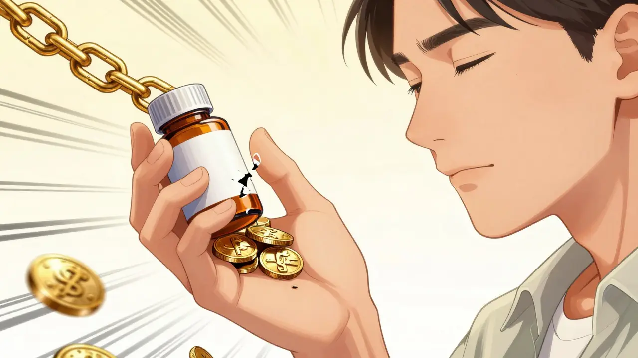 A person feeling relieved as the high cost of medication becomes affordable