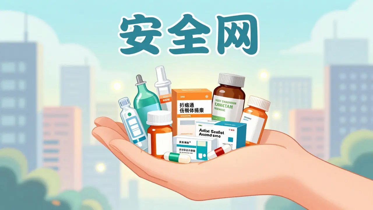 A stylized hand supporting donated medical supplies and medications.