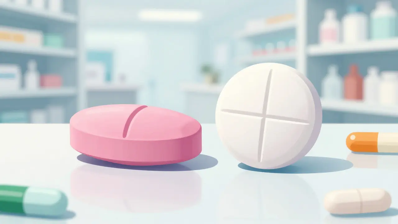 Different shapes and colors of brand name and generic pills