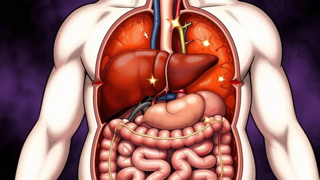 Cross-section art showing dangerous visceral fat wrapping around internal organs.