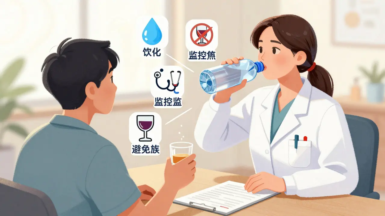 Manhua doctor advising hydration and no alcohol