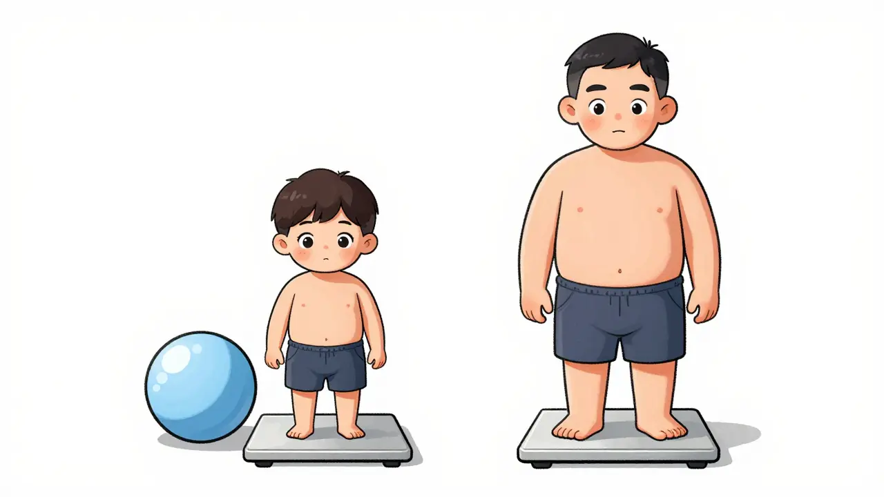 Two different sized toddlers on scales