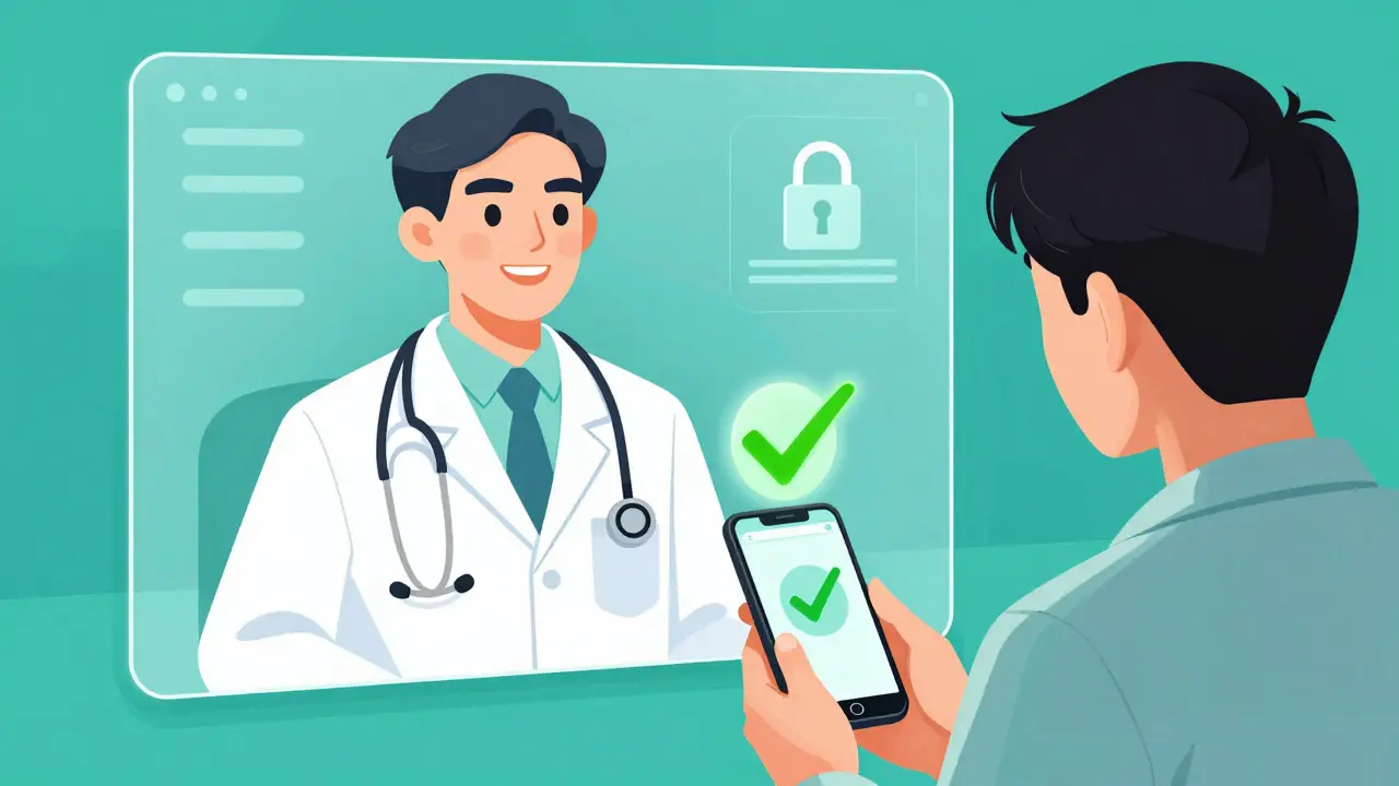 Cartoon doctor on screen giving safe digital prescription