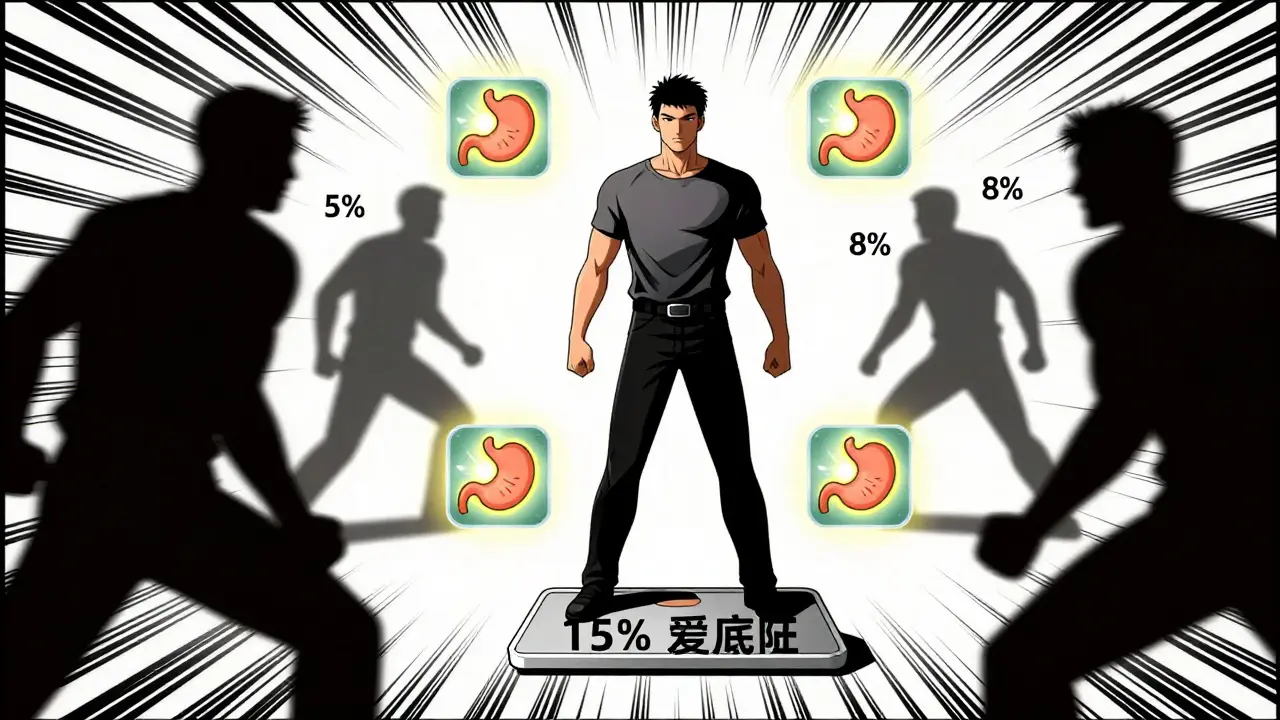 Manhua hero on scale showing superior weight loss vs shadows