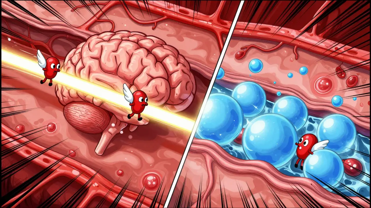 Manhua illustration of statins crossing blood-brain barrier