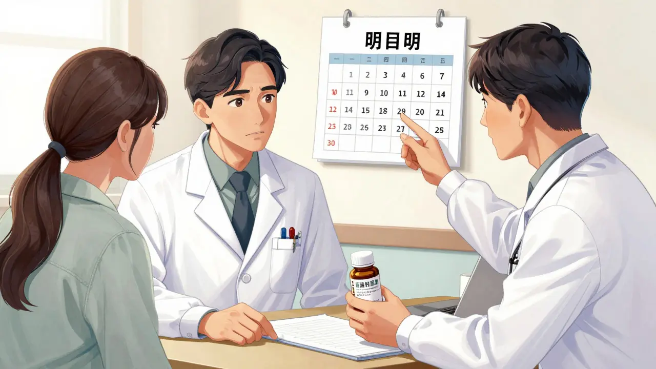 Manhua style illustration of a doctor advising a patient about supplement timing